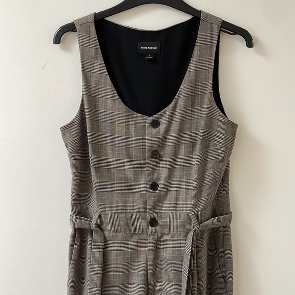 Frank & and Oak Plaid Check Jumpsuit Pant Suit Sleeveless Belt Button Small New - Picture 5 of 10
